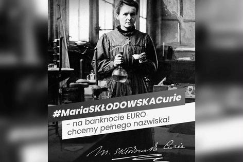 Maria Skłodowska-Curie na banknocie EURO - chcemy pełnego nazwiska!